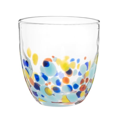 Vaso de cristal transparente con lunares multicolores - Lote de 6
