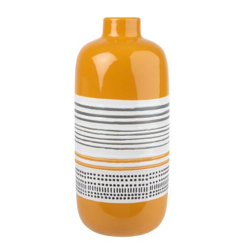 Vaso in ceramica giallo senape e bianco con motivi, 30 cm Kilali