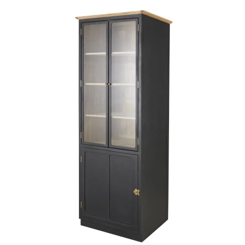 Verglaster Küchenschrank aus schiefergrauem massivem Mangoholz und