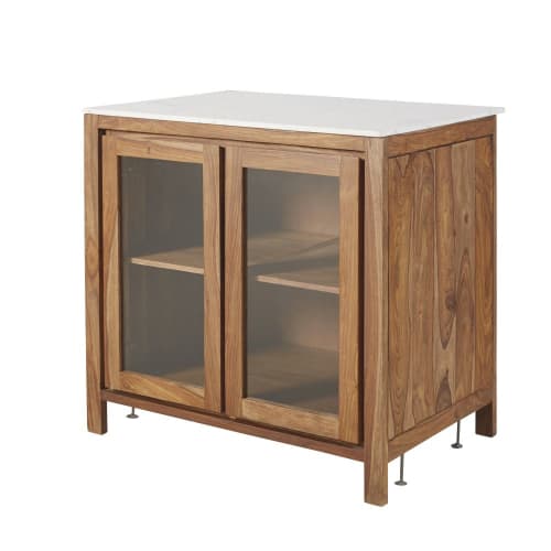 Verglaster Küchenunterschrank aus massivem Sheeshamholz und Marmor