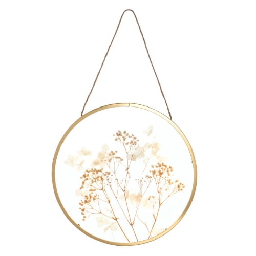 Haarvaten computer Hardheid Verguld metalen wanddecoratie met beige en witte gedroogde bloemen in glas  26 x 42 cm CLARA | Maisons du Monde