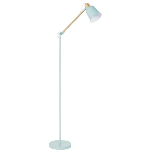 Verstellbare Stehlampe aus blauem Metall und Kautschukholz, H149cm