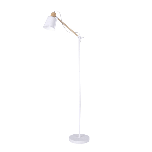Verstellbare Stehlampe aus weißem Metall und Kautschukholz, H149cm