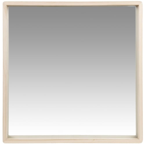 Dekoration Wandspiegel und Barock Spiegel | Viereckiger Spiegel aus beigefarbenem Paulownienholz, 50x50cm - QD01645