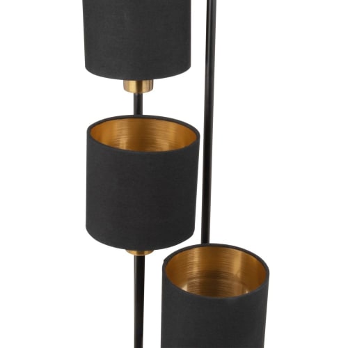 Vierfache Stehlampe aus schwarzem Metall mit schwarzen Lampenschirmen