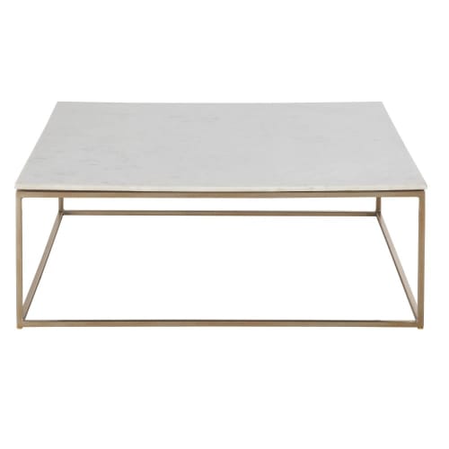 Vierkante salontafel van wit marmer en messingkleurig metaal | Maisons du Monde