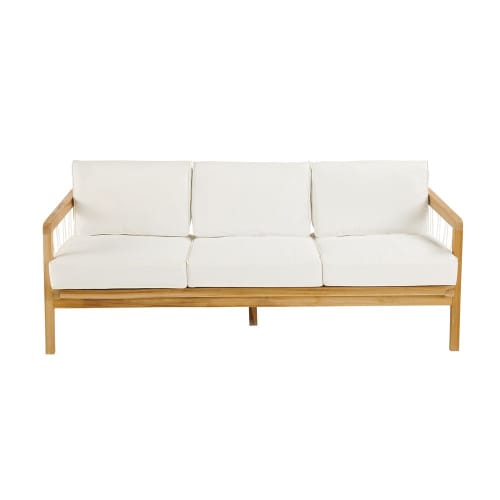 Vintage 3 Seater Solid Teak And Cord Garden Sofa Cayenne Maisons
