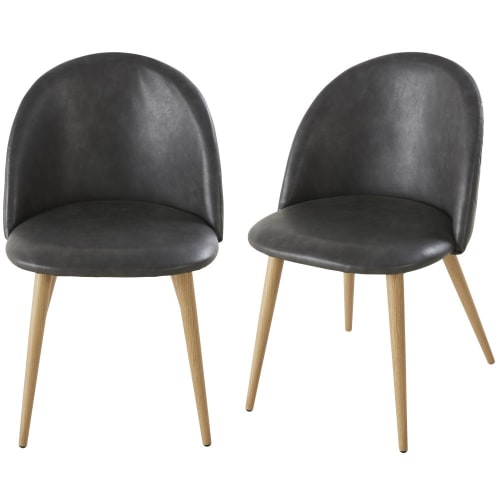 Vintage antracietgrijs stoelen met metaal en eikenhouteffect voor professioneel gebruik (x2)