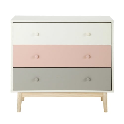 Vintage Chest Of 3 Drawers In White Pink And Grey Blush Maisons Du Monde