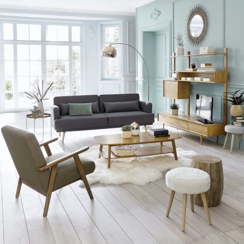 vintage fauteuil met kakigroene bekleding hermann maisons du monde