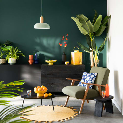 vintage fauteuil met kakigroene bekleding hermann maisons du monde