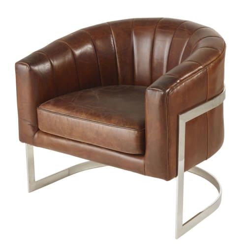 Vintage Sessel mit braunem Lederbezug und Metall | Maisons du Monde Vintage Sessel mit braunem Lederbezug und Metall | Maisons du Monde