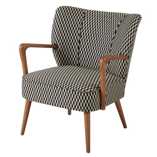 Vintage-Sessel mit schwarzen und weißen grafischen Motiven