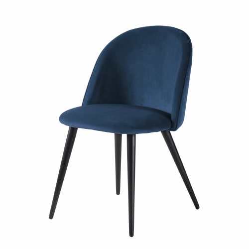 Vintage stoel uit nachtblauw fluweel en zwart metaal
