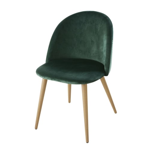 Vintage stoelen van groen fluweel en metaal met eikenhouteffect voor professioneel gebruik (x2)