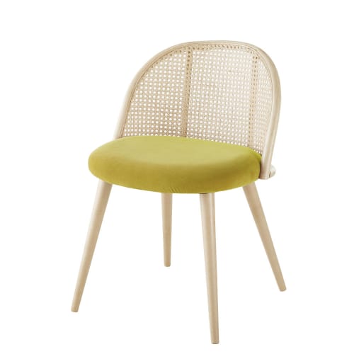 Möbel Stühle und Esszimmerstühle | Vintage-Stuhl aus gelbem Rattan und massivem Birkenholz - YW48103