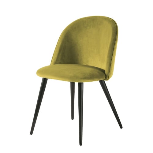 Möbel Stühle und Esszimmerstühle | Vintage-Stuhl mit gelbem Samtbezug und schwarzem Metall - ZN84264