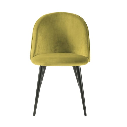 Vintage-Stuhl mit gelbem Samtbezug und schwarzem Metall Mauricette