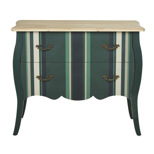 Vintage-style chest of drawers with 2 drawers in blue-green wood with vertical line print 96x80cm