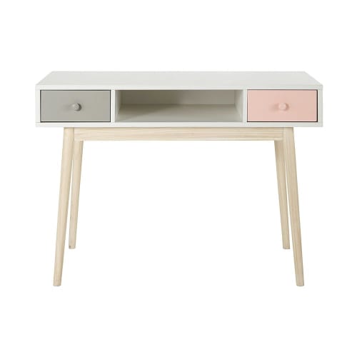 Vintage White Desk With 2 Pink And Grey Drawers Blush Maisons Du