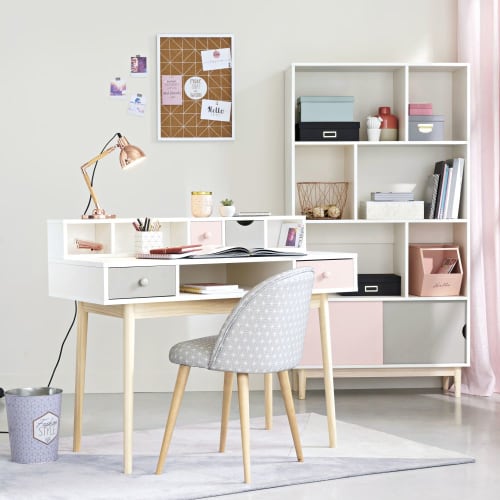 Vintage White Desk With 2 Pink And Grey Drawers Blush Maisons Du Monde