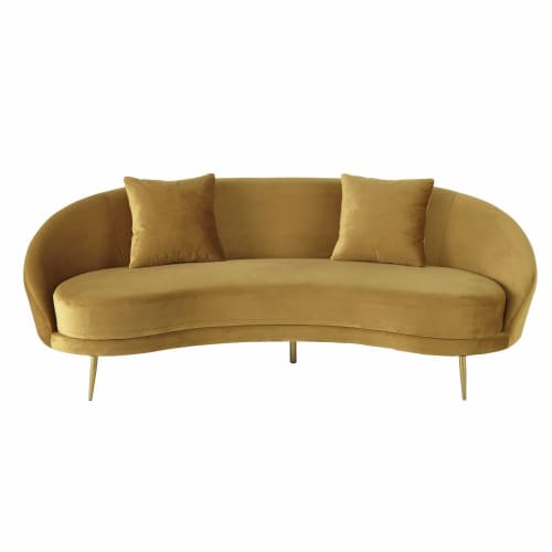 Vintage zetel met 3/4 zitplaatsen geel velours Glover | Maisons du Monde