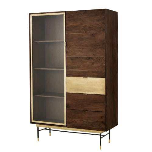 Vitrine mit 2 Türen aus Akazienholz und gehärtetem Glas Sterling