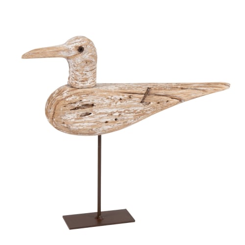 Dekoration Figuren und Statuen | Vogel aus Paulownienholz mit schwarzem Metallsockel H20 - KK79480