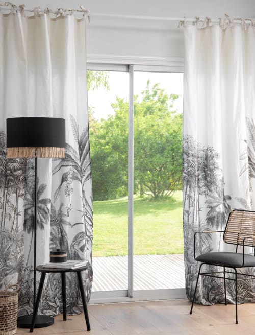 Textil Gardinen und Vorhänge | Voilestore mit Ösen aus Baumwolle mit ecrufarbenem und schwarzem Palmenmotiv, 1 Vorhang, 140x250cm - RI01027