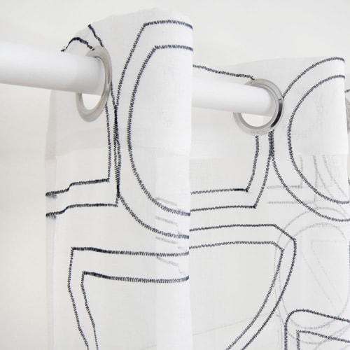Textil Gardinen und Vorhänge | Voilestore mit Ösen mit geometrischen weißen und blaugrauen Motiven, 1 Vorhang, 140x250cm - LT56519