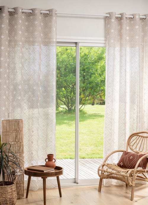 Textil Gardinen und Vorhänge | Vorhang mit Motiven mit Ösen, beige und ecru, 1 Vorhang, 140x250cm - TX24531