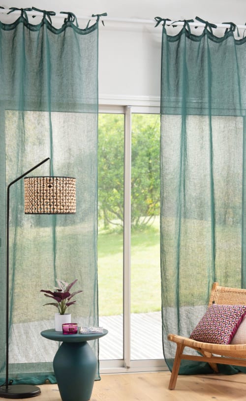Textil Gardinen und Vorhänge | Vorhang mit Ösen aus grünem Leinen, 1 Vorhang, 105x300cm - KC49697