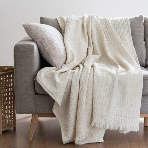 Waffled Ecru Cotton Blanket 160x210