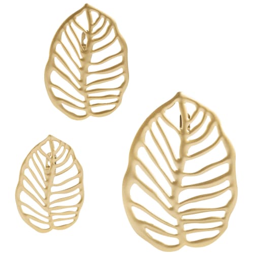 Wall decorations leaves in gold metal (x3) 18x25