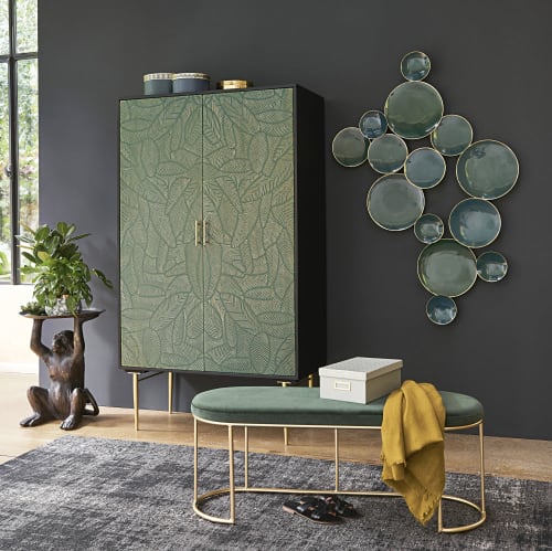 Parameters Oorlogszuchtig goedkeuren Wanddecoratie met holle bordjes van groen en goudkleurig metaal 125x76  CAMELIA | Maisons du Monde