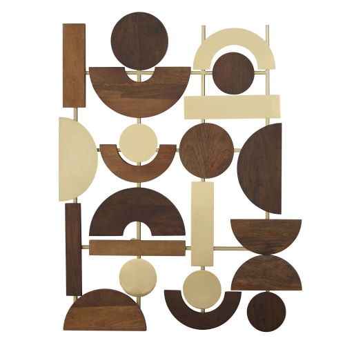 Dekoration Schilder und Buchstaben | Wanddeko aus Mangoholz und goldfarbenem Metall, 80x110cm - TU10550
