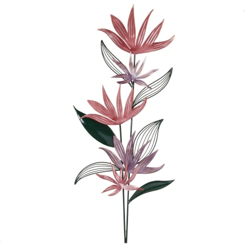 Dekoration Schilder und Buchstaben | Wanddeko, Blumen aus Metall, grün, violett und rosa, 34x85cm - JF59935