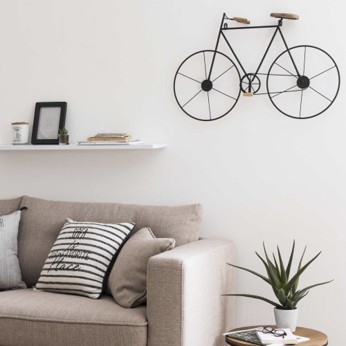 Dekoration Schilder und Buchstaben | Wanddeko Fahrrad aus Tannenholz und Metall, schwarz, 76x50 - YI75431