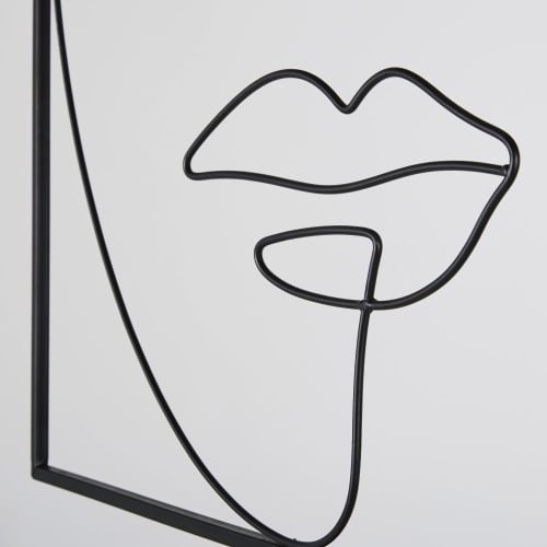Dekoration Schilder und Buchstaben | Wanddeko Gesicht aus schwarzem Metalldraht, 73x100cm - IQ58090