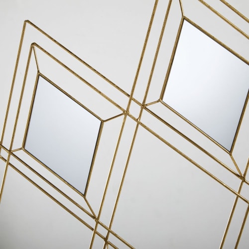 Dekoration Schilder und Buchstaben | Wanddeko mit 9 Spiegeln aus goldfarbenem Metall, 72x102cm - PG75424