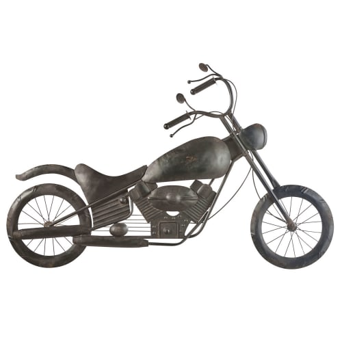 Business Spiegel | Wanddeko Motorrad aus Metall, schwarz in Antikoptik 102x66 - ZW55718