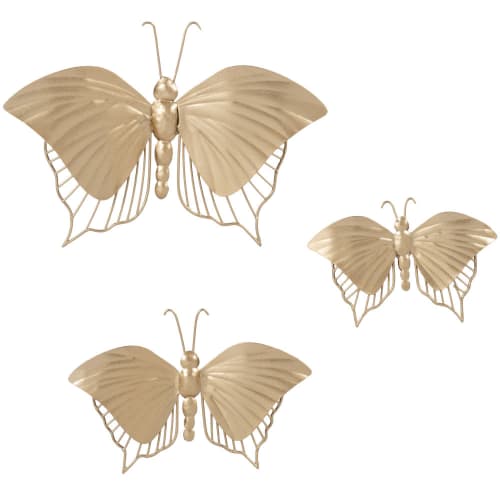 Dekoration Schilder und Buchstaben | Wanddeko Schmetterlinge aus goldfarbenem Metall, Set aus 3, 20x14cm - IZ82932