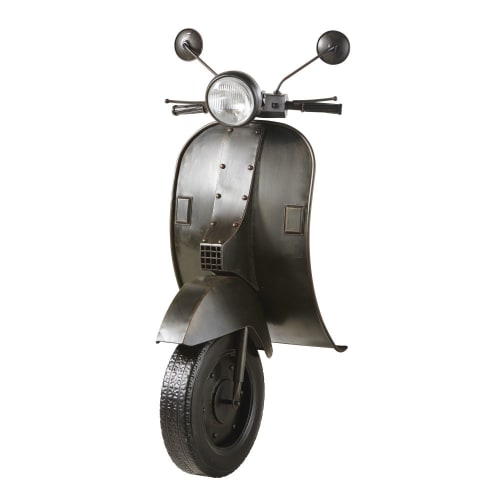 Wanddeko Scooter, beleuchtet und aus schwarzem Metall 53x123