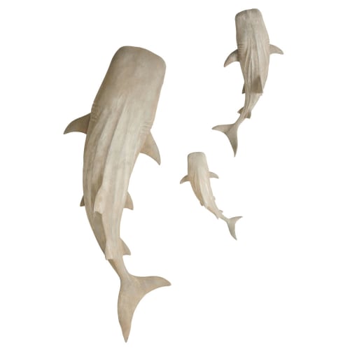 Wanddeko Walhaie, grau gebürstet (x3)