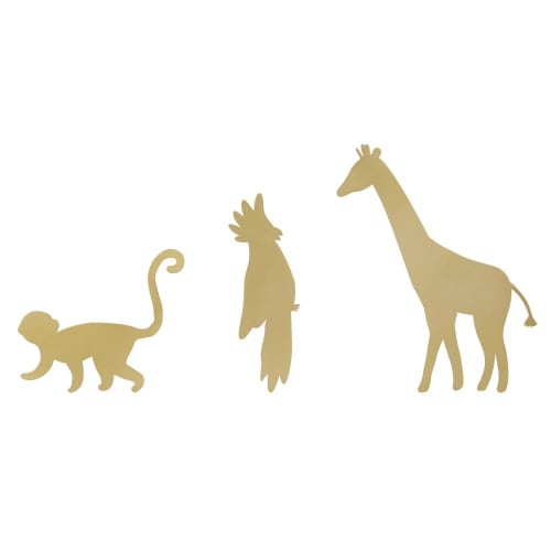 Kids Wanddeko für Kinder | Wanddekoration in Tierform aus goldfarbenem Metall, Set aus 3, 15x24cm - BD98955