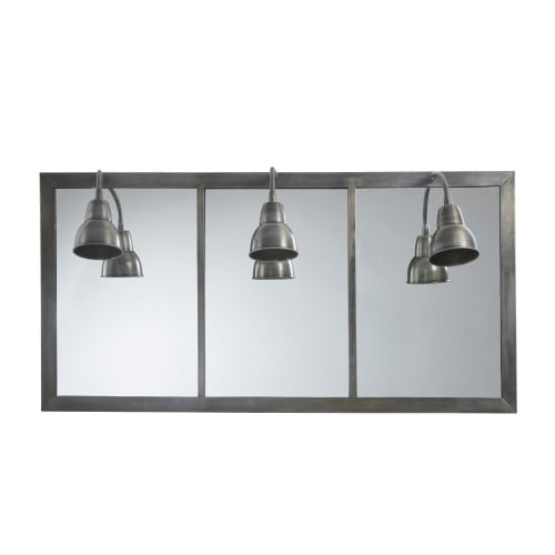 Wandleuchte mit Spiegel im Industrial-Stil mit 3 Lampenschirmen aus anthrazitgrauem Metall