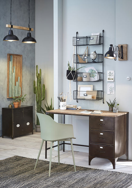 Wandregal aus schwarzem Metall mit 5 herausnehmbaren Körben Rafael