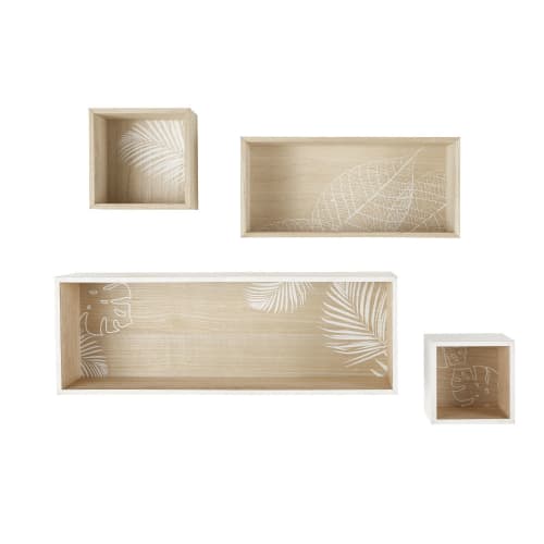 Möbel Regale | Wandregale mit Pflanzenaufdruck (x4), zweifarbig - SE63562