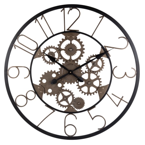 Dekoration Uhren und Wecker | Wanduhr mit Räderwerk aus schwarzem Metall in Rost-Optik D80 - IW16706