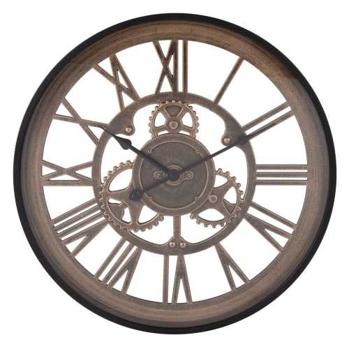 Dekoration Uhren und Wecker | Wanduhr mit Räderwerk, schwarz und braun D46 - TR90008